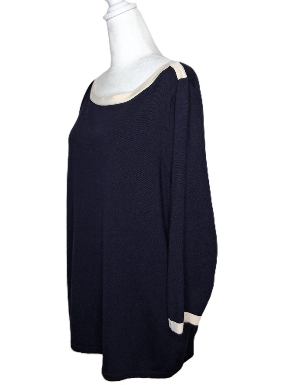 Lauren Ralph Lauren Silk Blend Navy w Cream Trim Light Sweater